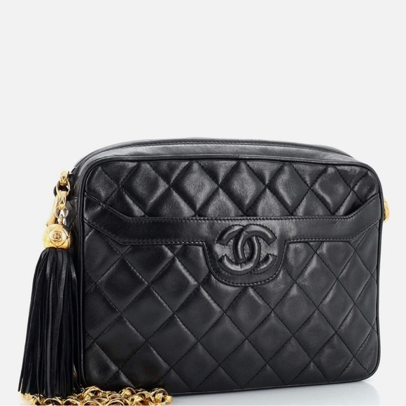 Chanel Vintage Front Pocket Camera Bag Quilted Lambskin Medium Black - Picture 1 of 10